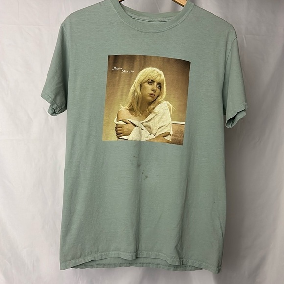 Tops - Billie Eilish Medium - Green Happier Than Ever | Casual Band Singer Shirt